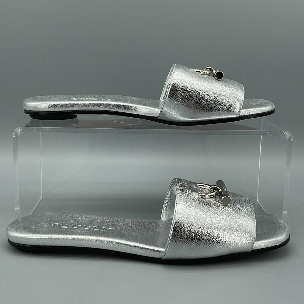 NEW Alexander McQueen Women’s Leather Slide Sandals Silver Size 6